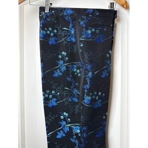 Black w/ Blue Floral Print Pants, Italy, Iridescent, Boho, Festive, Cottage Core